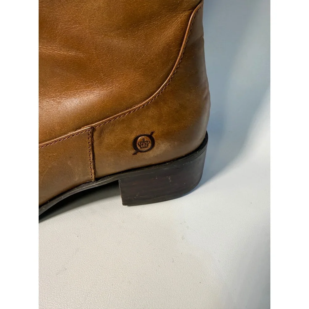 Born Boots‎ Women's 7.5 Leather Knee High Tan Brown Side Zip Block Heel